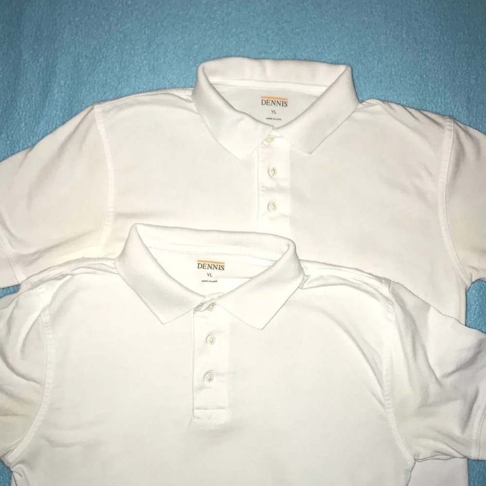 Dennis uniform polo white tops button collar short sleeve size L
